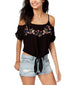 Juniors' Embroidered Cold-Shoulder Top